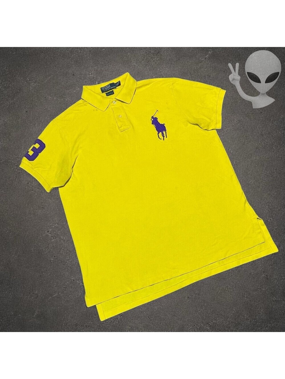 Polo Ralph Lauren Big Pony 3 Polo Shirt Mens XL Yellow Purple Cotton Mesh